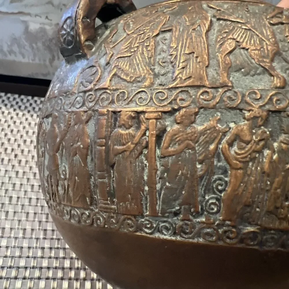 Vintage Greek Earthenware Jar Figural Motif Decor 5.8